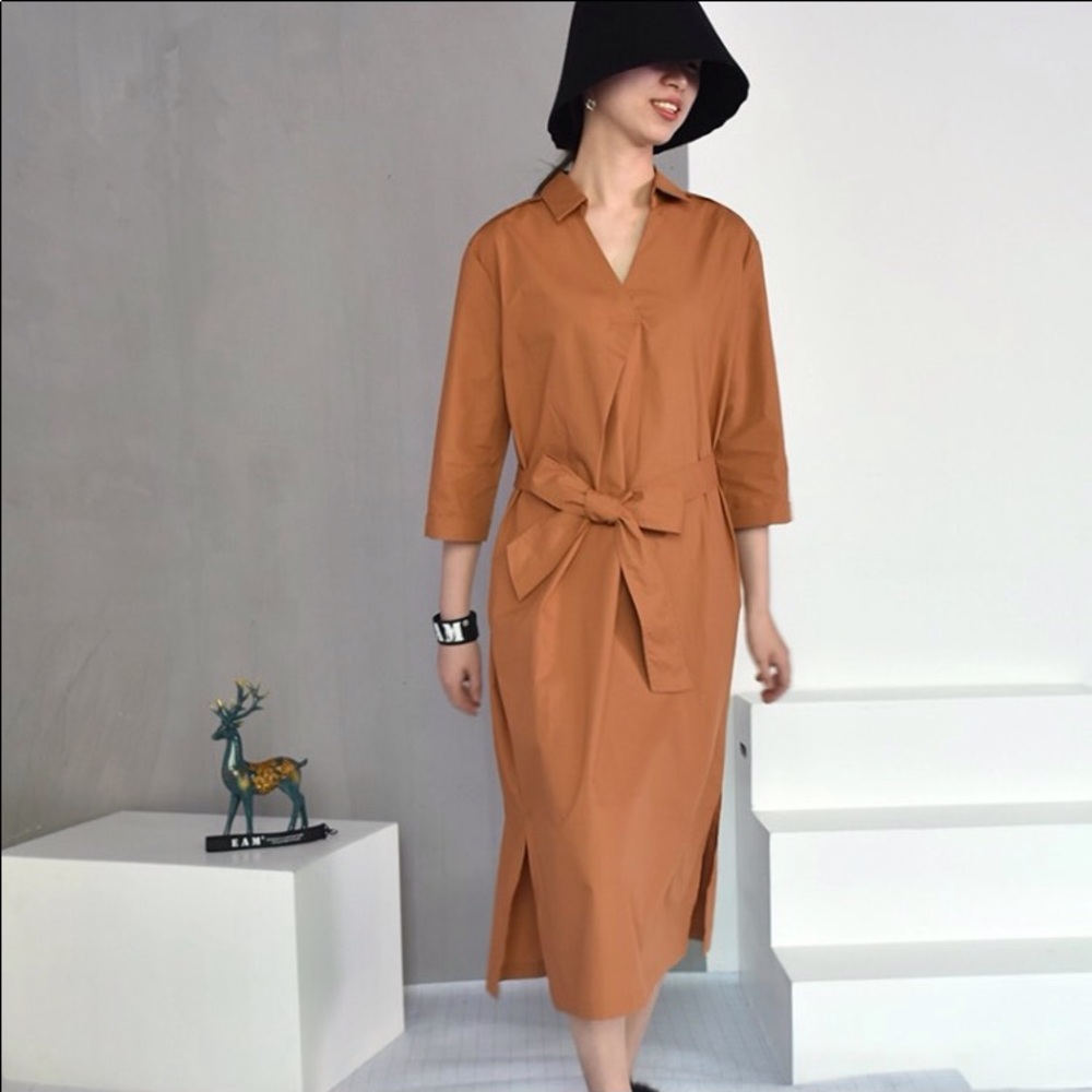 Spring 2019 Midi , waist adjustable dress in rust